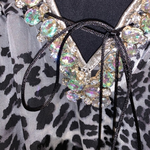 MERCEDES RIVERA SILK CRYSTAL LEOPARD PRINT ONE-OF-A-KIND  EMBELLISH DRESS - Picture 5 of 16